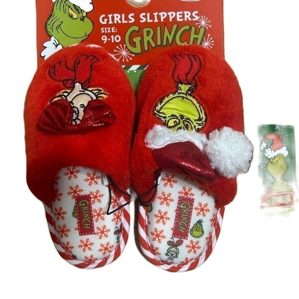 Grinch Slippers Girls NWT Sz 9 10 Toddler Cindy Lou Hoo Red Christmas